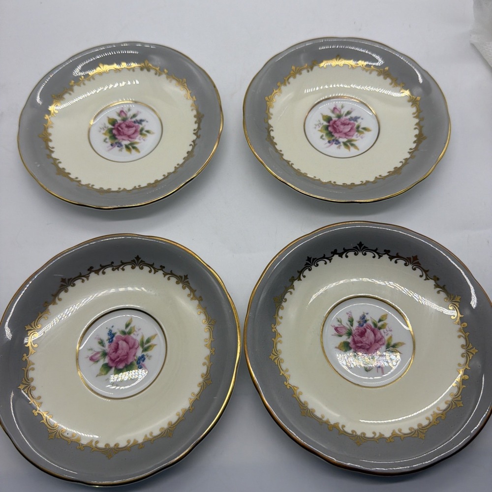 Aynsley Saucer Only England Bone China‎ Lancaster Gray Set of 4